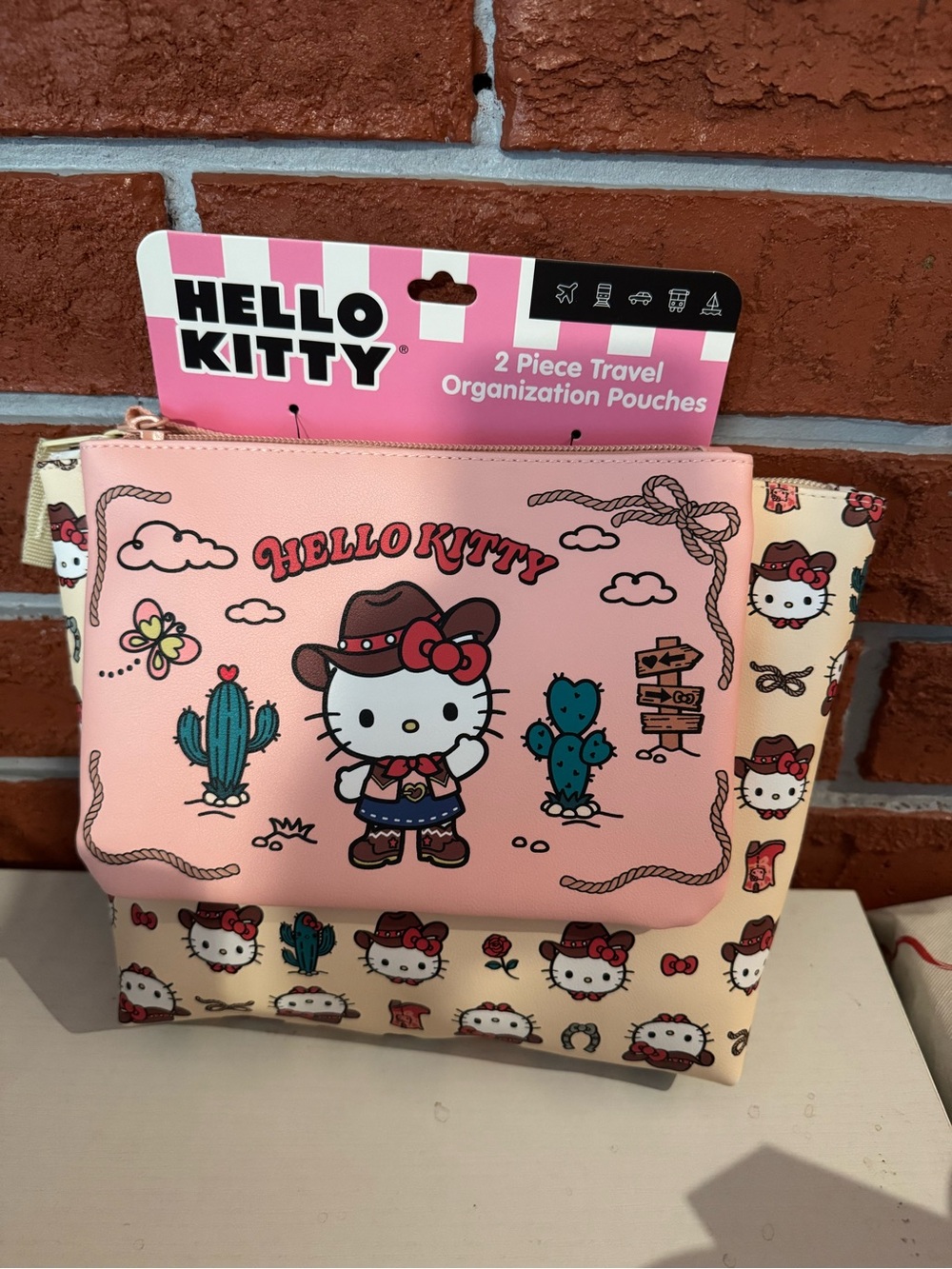 Hello Kitty Pink and Cream Kids Travel Pouch Set